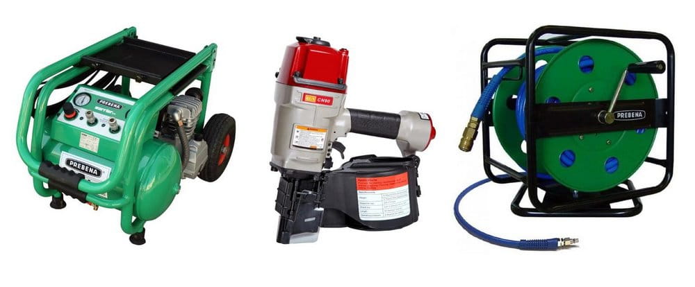 nagel-paul-angebot-set ANGEBOT-SET:Prebena Kompressor Warrior 255+Coilnagler RGN-CN90+Prebena Druckluft-Schlauchtrommel 30