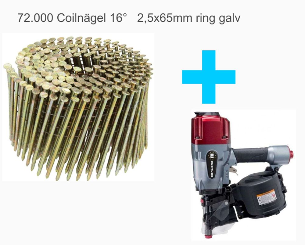 Montana Coilnagler FCN90L + 72.000 Coilnägel 16° - ring/galv / 2,5 x 65 mm
