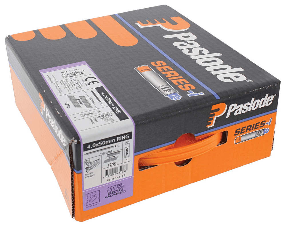 nagel-paul-141188 Ankernägel 34° Papiermagaziniert, 4,0 x 50 mm, galv, 12 µm/gehärtet, gerillt, incl. Gas für Paslode